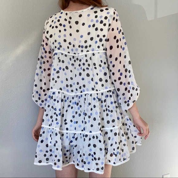 Polka Dot babydoll dress with pom pom detail - Picture 4 of 4